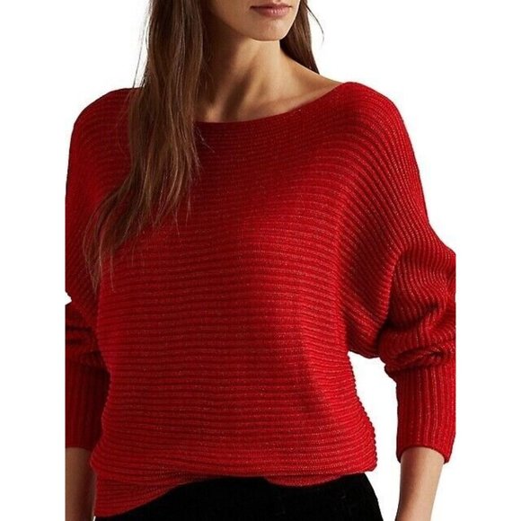 Women's Lauren Ralph Lauren Metallic Dolman Sleeve Sweater Red M Medium - Picture 2 of 3